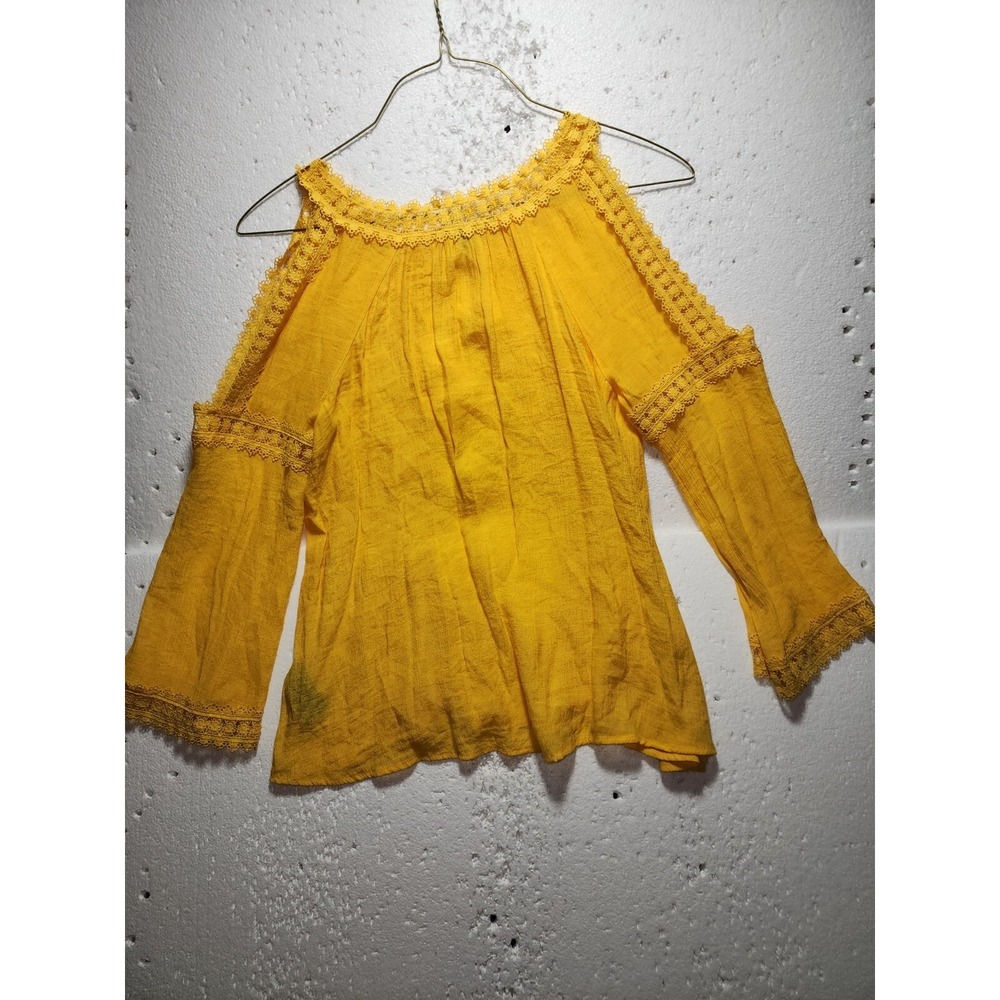 Zac & Rachel Top Women Small Mustard Yellow Long Sleeve Slit open Shoulder